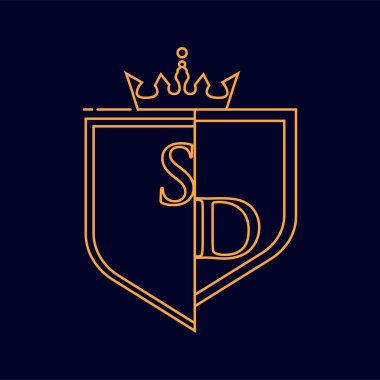 SD 'nin ilk logosu, turuncu renkli amblem ve taç, çizgi sanatı ve klasik tasarım, koyu arkaplanda izole edilmiş..