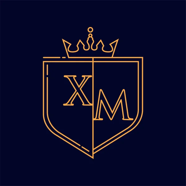 Initial Logotype Colored Orange Emblem Crown Line Art Classic Design — Stock Vector