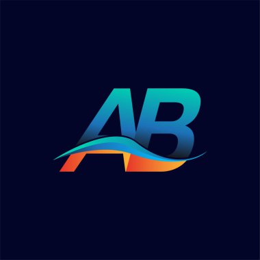 İlk harf logosu AB şirketi adı mavi ve turuncu renkli Swoosh tasarımı. İş ve şirket kimliği için vektör logosu.
