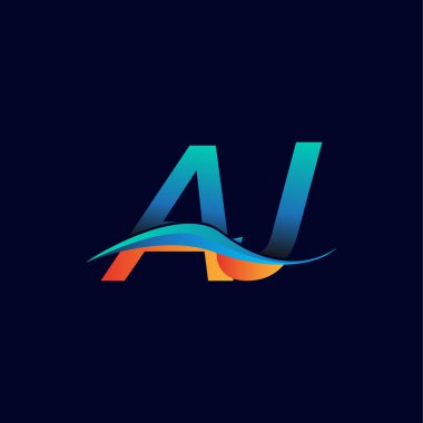 İlk harf logosu AJ şirketinin adı mavi ve turuncu renkli Swoosh tasarımı. İş ve şirket kimliği için vektör logosu.
