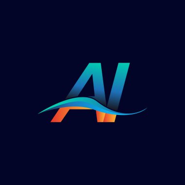 İlk harf logosu AI şirketi adı mavi ve turuncu renkli Swoosh tasarımı. İş ve şirket kimliği için vektör logosu.
