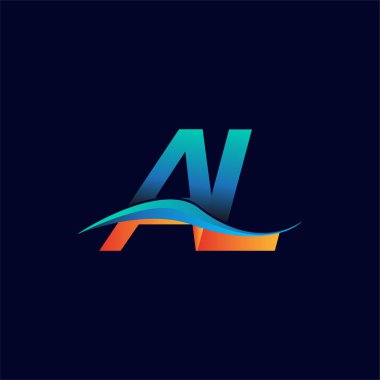 Baş harf AL logosu. Mavi ve turuncu renkli Swoosh tasarımı. İş ve şirket kimliği için vektör logosu.