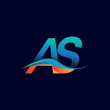 İlk harf logosu AS şirketi adı mavi ve turuncu renkli Swoosh tasarımı. İş ve şirket kimliği için vektör logosu.