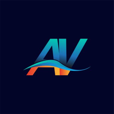 İlk harf AV logosu adı mavi ve turuncu renkli Swoosh tasarımı. İş ve şirket kimliği için vektör logosu.