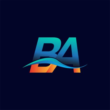 İlk harf logosu BA şirketinin adı mavi ve turuncu renkli Swoosh tasarımı. İş ve şirket kimliği için vektör logosu.
