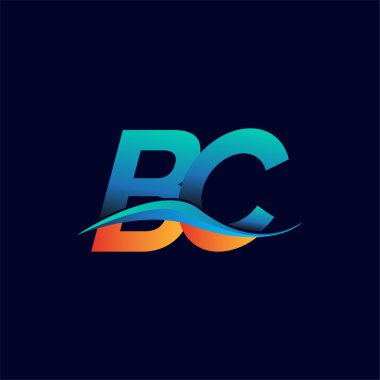 İlk harf logosu BC şirketinin adı mavi ve turuncu renkli Swoosh tasarımı. İş ve şirket kimliği için vektör logosu.