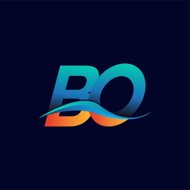 İlk harf BO şirketi adı mavi ve turuncu renkli Swoosh tasarımı. İş ve şirket kimliği için vektör logosu.
