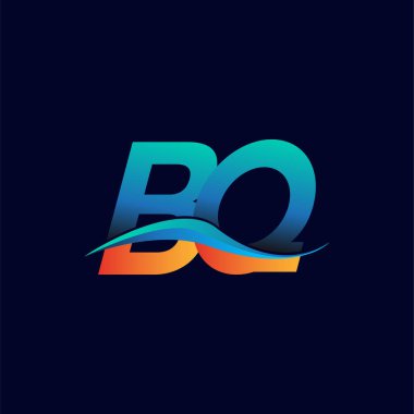 İlk harf logosu BQ şirketinin adı mavi ve turuncu renkli Swoosh tasarımı. İş ve şirket kimliği için vektör logosu.