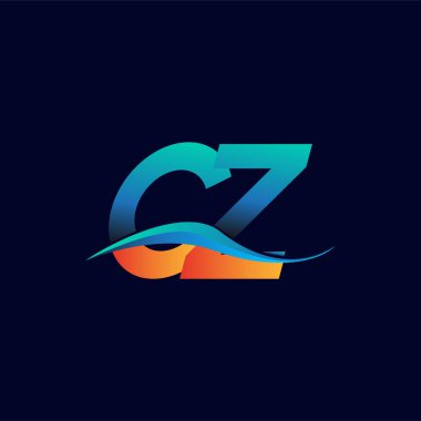 İlk harf logosu CZ şirketinin adı mavi ve turuncu renkli Swoosh tasarımı. İş ve şirket kimliği için vektör logosu.
