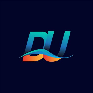 İlk harf logosu DU şirketinin adı mavi ve turuncu renkli Swoosh tasarımı. İş ve şirket kimliği için vektör logosu.
