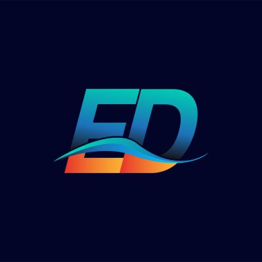 İlk harf logosu ED şirketi adı mavi ve turuncu renkli Swoosh tasarımı. İş ve şirket kimliği için vektör logosu.