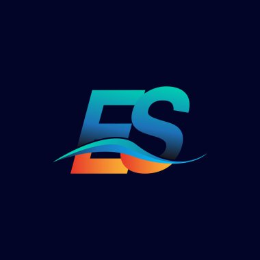 İlk harf logosu ES şirketinin adı mavi ve turuncu renkli swoosh tasarımı. İş ve şirket kimliği için vektör logosu.