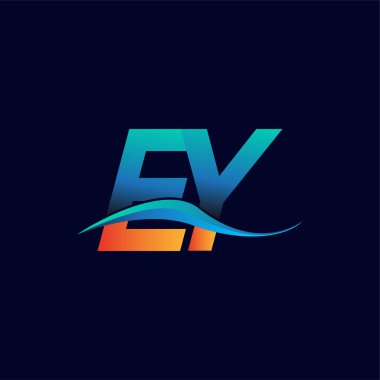 İlk harf EY şirketi logosu mavi ve turuncu renkli Swoosh tasarımı. İş ve şirket kimliği için vektör logosu.