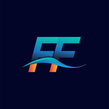 İlk harf logosu FF şirketinin adı mavi ve turuncu renkli Swoosh tasarımı. İş ve şirket kimliği için vektör logosu.