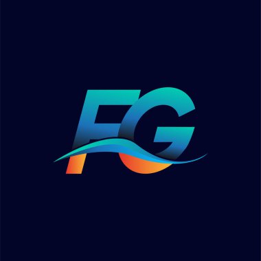 İlk harf logosu FG şirketinin adı mavi ve turuncu renkli Swoosh tasarımı. İş ve şirket kimliği için vektör logosu.