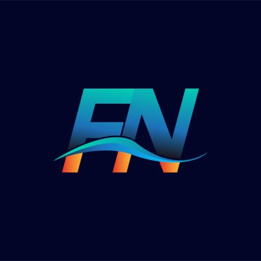 İlk harf logosu FN şirketi adı mavi ve turuncu renkli Swoosh tasarımı. İş ve şirket kimliği için vektör logosu.