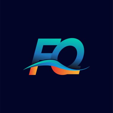 İlk harf logosu FQ şirketinin adı mavi ve turuncu renkli Swoosh tasarımı. İş ve şirket kimliği için vektör logosu.