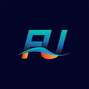 İlk harf logosu FU şirketinin adı mavi ve turuncu renkli swoosh tasarımı. İş ve şirket kimliği için vektör logosu.