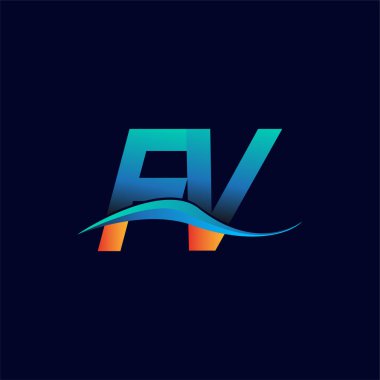 İlk harf logosu FV şirketinin adı mavi ve turuncu renkli swoosh tasarımı. İş ve şirket kimliği için vektör logosu.