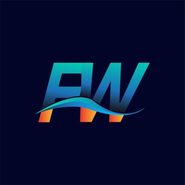 İlk harf logosu FW şirketinin adı mavi ve turuncu renk desenli. İş ve şirket kimliği için vektör logosu.