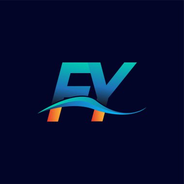 İlk harf logosu FY şirketinin adı mavi ve turuncu renk desenli. İş ve şirket kimliği için vektör logosu.