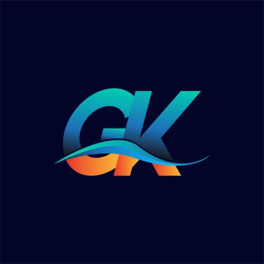 İlk harf logosu GK şirketinin adı mavi ve turuncu renkli Swoosh tasarımı. İş ve şirket kimliği için vektör logosu.