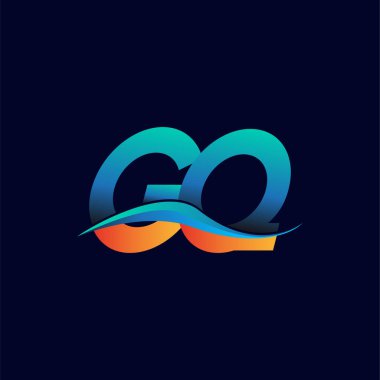 İlk harf logosu GQ şirketinin adı mavi ve turuncu renkli Swoosh tasarımı. İş ve şirket kimliği için vektör logosu.