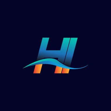 İlk harf logosu HI şirketinin adı mavi ve turuncu renkli Swoosh tasarımı. İş ve şirket kimliği için vektör logosu.