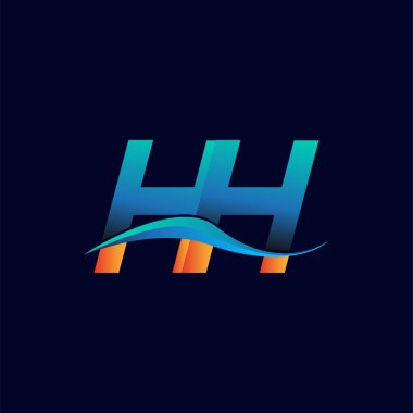 İlk harf logosu HH şirketinin adı mavi ve turuncu renkli Swoosh tasarımı. İş ve şirket kimliği için vektör logosu.