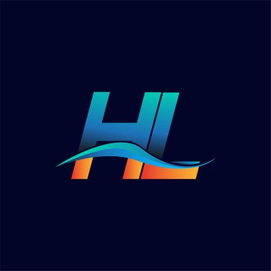 İlk harf logosu HL şirketinin adı mavi ve turuncu renkli Swoosh tasarımı. İş ve şirket kimliği için vektör logosu.