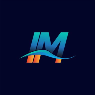 İlk harf logosu IM şirketi adı mavi ve turuncu renkli Swoosh tasarımı. İş ve şirket kimliği için vektör logosu.
