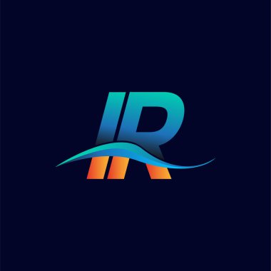 İlk harf kızılötesi logo firmasının adı mavi ve turuncu renkli Swoosh tasarımı. İş ve şirket kimliği için vektör logosu.