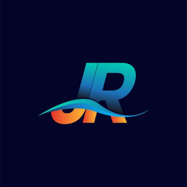 İlk harf logosu JR şirketinin adı mavi ve turuncu renk desenli. İş ve şirket kimliği için vektör logosu.