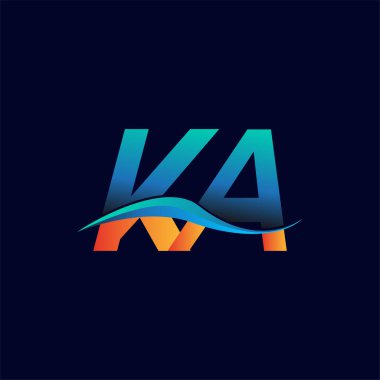 İlk harf logosu KA şirketinin adı mavi ve turuncu renk desenli. İş ve şirket kimliği için vektör logosu.