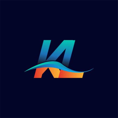 İlk harf logosu KL şirketinin adı mavi ve turuncu renkli swoosh tasarımı. İş ve şirket kimliği için vektör logosu.