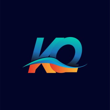 İlk harf logosu KQ şirketinin adı mavi ve turuncu renkli Swoosh tasarımı. İş ve şirket kimliği için vektör logosu.