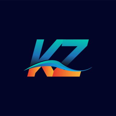 İlk harf logosu KZ şirketinin adı mavi ve turuncu renkli swoosh tasarımı. İş ve şirket kimliği için vektör logosu.