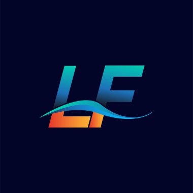 İlk harf logosu LF şirketinin adı mavi ve turuncu renkli swoosh tasarımı. İş ve şirket kimliği için vektör logosu.
