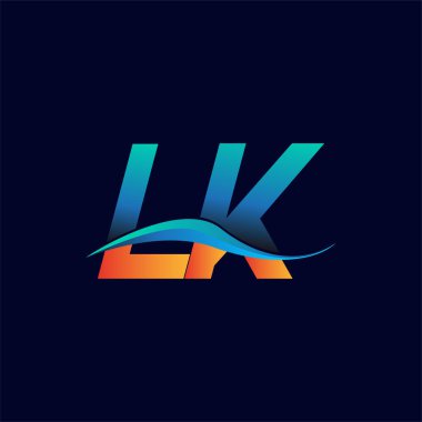 İlk harf logosu LK şirketinin adı mavi ve turuncu renkli Swoosh tasarımı. İş ve şirket kimliği için vektör logosu.