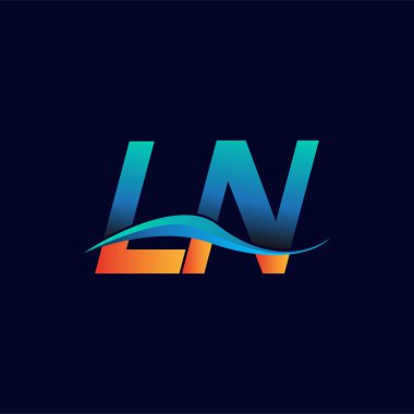 İlk harf logosu LN şirketi adı mavi ve turuncu renkli swoosh tasarımı. İş ve şirket kimliği için vektör logosu.