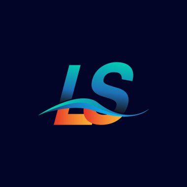 İlk harf logosu LS şirketinin adı mavi ve turuncu renkli swoosh tasarımı. İş ve şirket kimliği için vektör logosu.