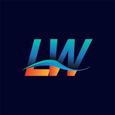 İlk harf logosu LW şirketi adı mavi ve turuncu renkli swoosh tasarımı. İş ve şirket kimliği için vektör logosu.