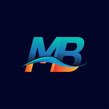 İlk harf logosu MB şirketinin adı mavi ve turuncu renkli Swoosh tasarımı. İş ve şirket kimliği için vektör logosu.