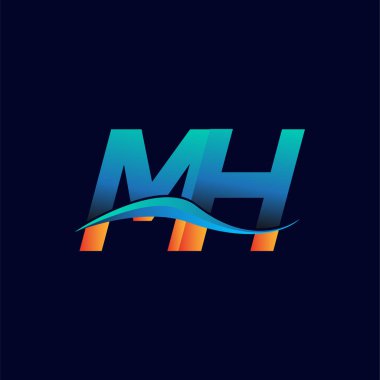 İlk harf logosu MH şirketi mavi ve turuncu renkli Swoosh tasarımı. İş ve şirket kimliği için vektör logosu.