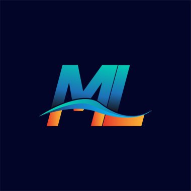 İlk harf logosu ML şirketinin adı mavi ve turuncu renkli swoosh tasarımı. İş ve şirket kimliği için vektör logosu.