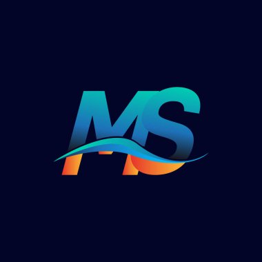 MS şirketinin ilk harf logosu mavi ve turuncu renkli Swoosh tasarımı. İş ve şirket kimliği için vektör logosu.