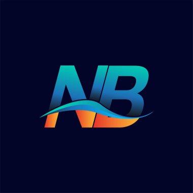 İlk harf logosu NB şirketinin adı mavi ve turuncu renkli Swoosh tasarımı. İş ve şirket kimliği için vektör logosu.