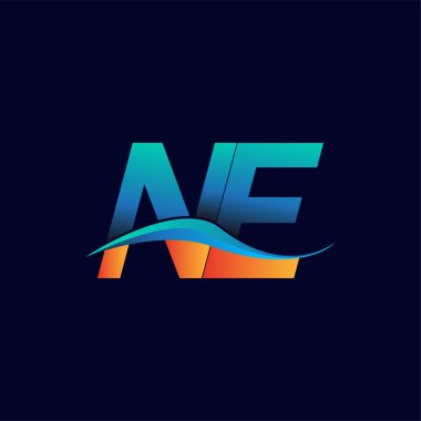 İlk harf NE şirketi logosu mavi ve turuncu renkli Swoosh tasarımı. İş ve şirket kimliği için vektör logosu.