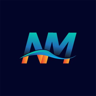 İlk harf logosu NM şirketinin adı mavi ve turuncu renkli Swoosh tasarımı. İş ve şirket kimliği için vektör logosu.