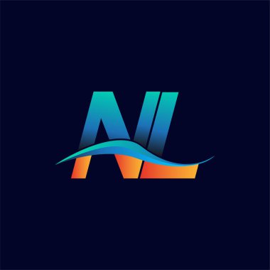 İlk harf logosu NL şirketinin adı mavi ve turuncu renkli swoosh tasarımı. İş ve şirket kimliği için vektör logosu.